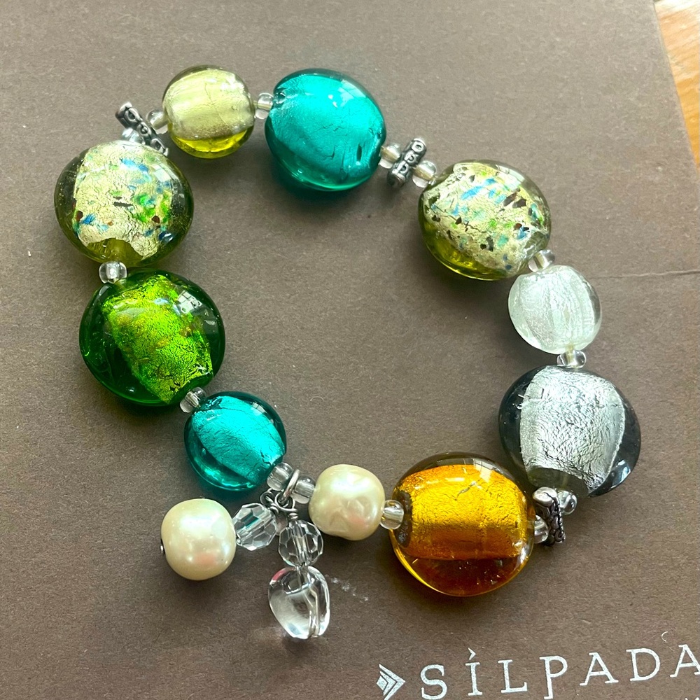 Silpada Designs .925 Sterling Silver Multi-stone Stretchy Bracelet